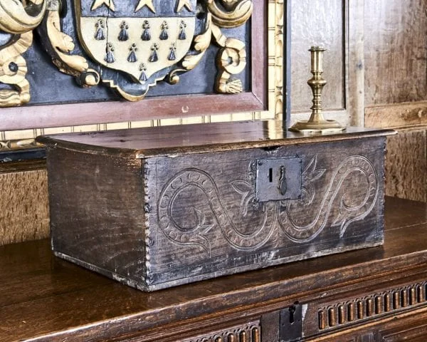 Charles II oak carved box - Marhamchurch Antiques